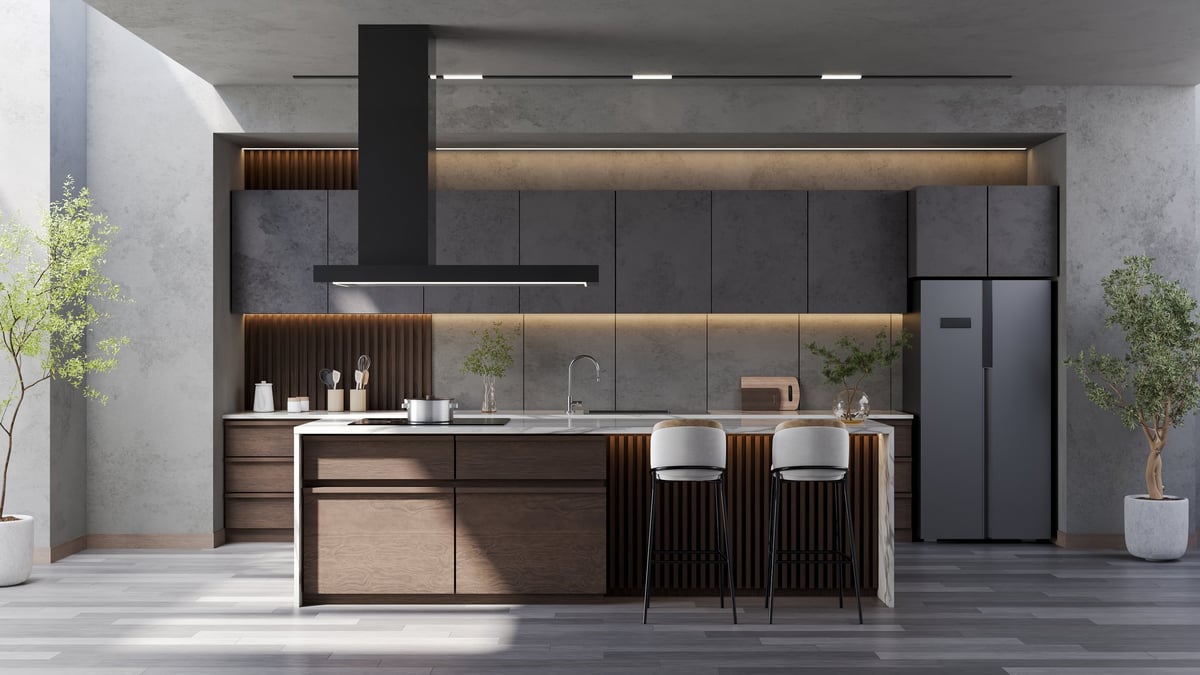 Modern loft kitchen with marble island
