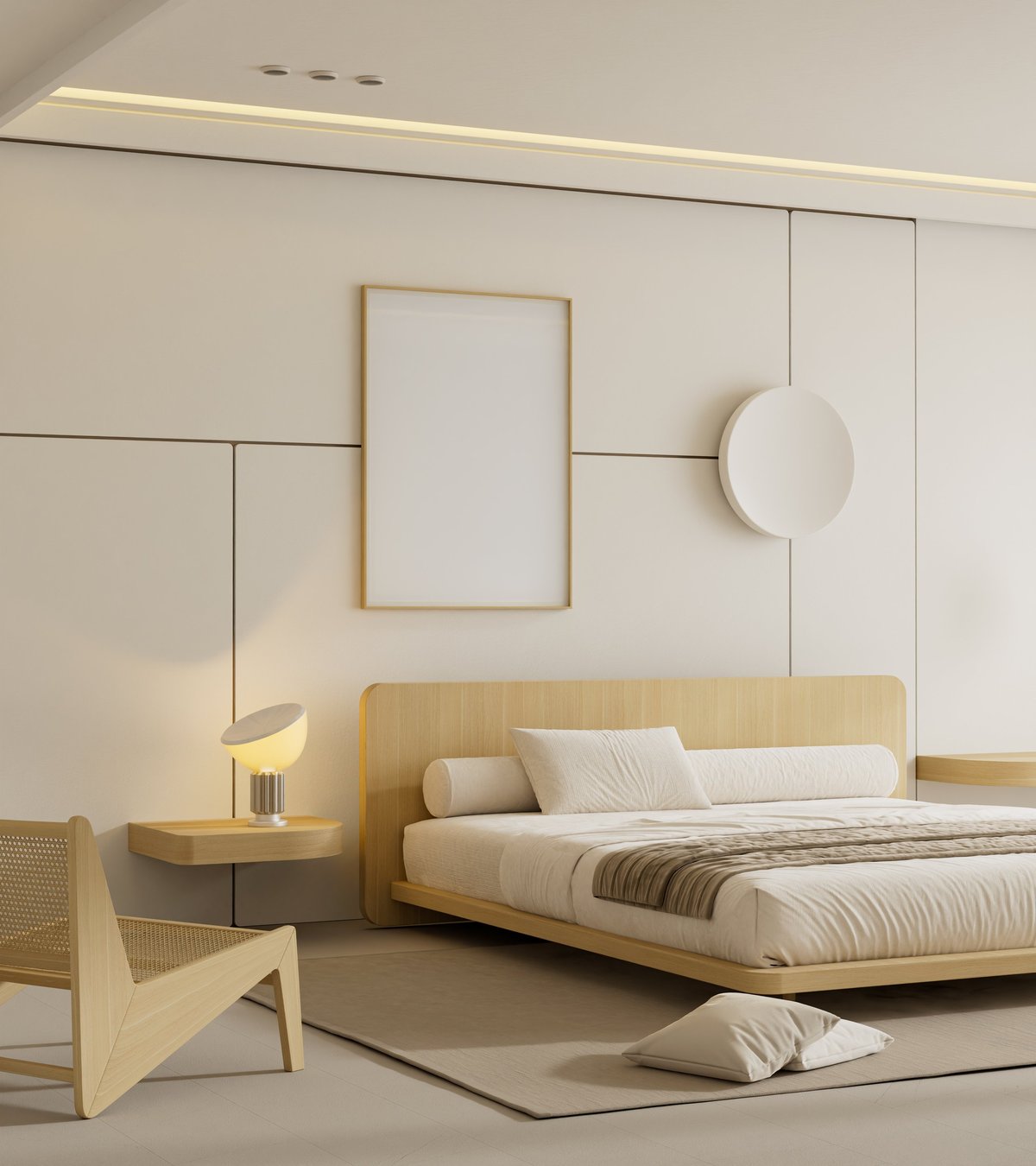 Modern minimalist bedroom interior