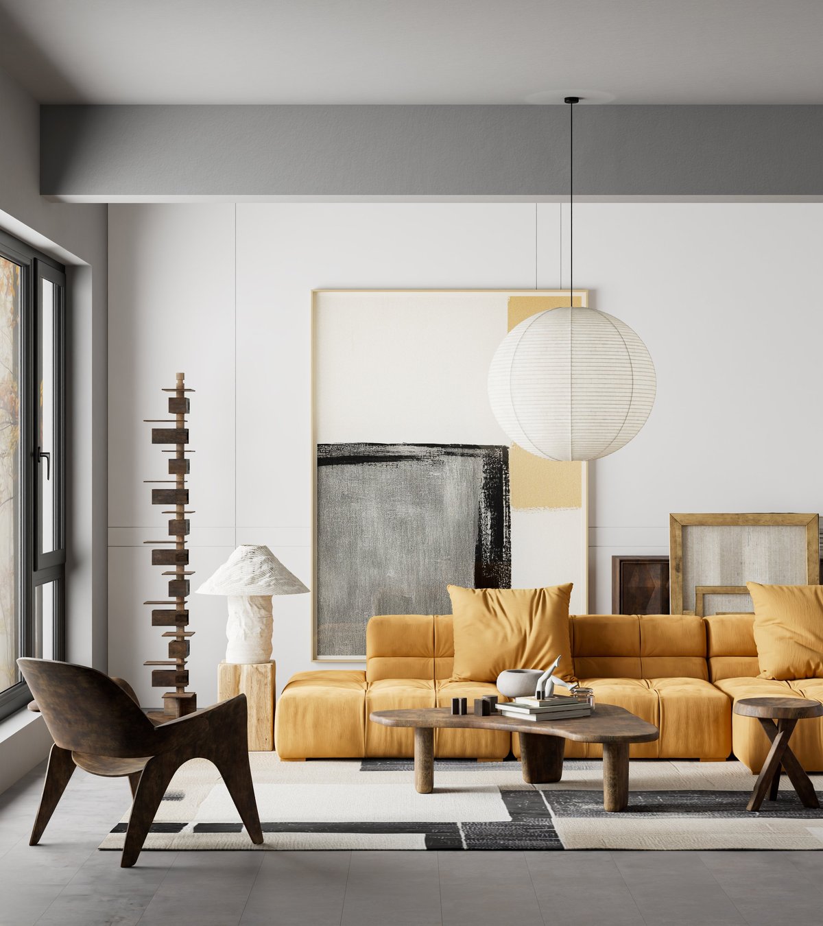 Premium warm minimalist living room